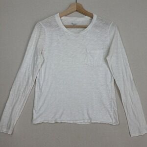 Madewell Women's Long Sleeve Crew Neck Shirt Top Size S Preppy Tee One Pocket